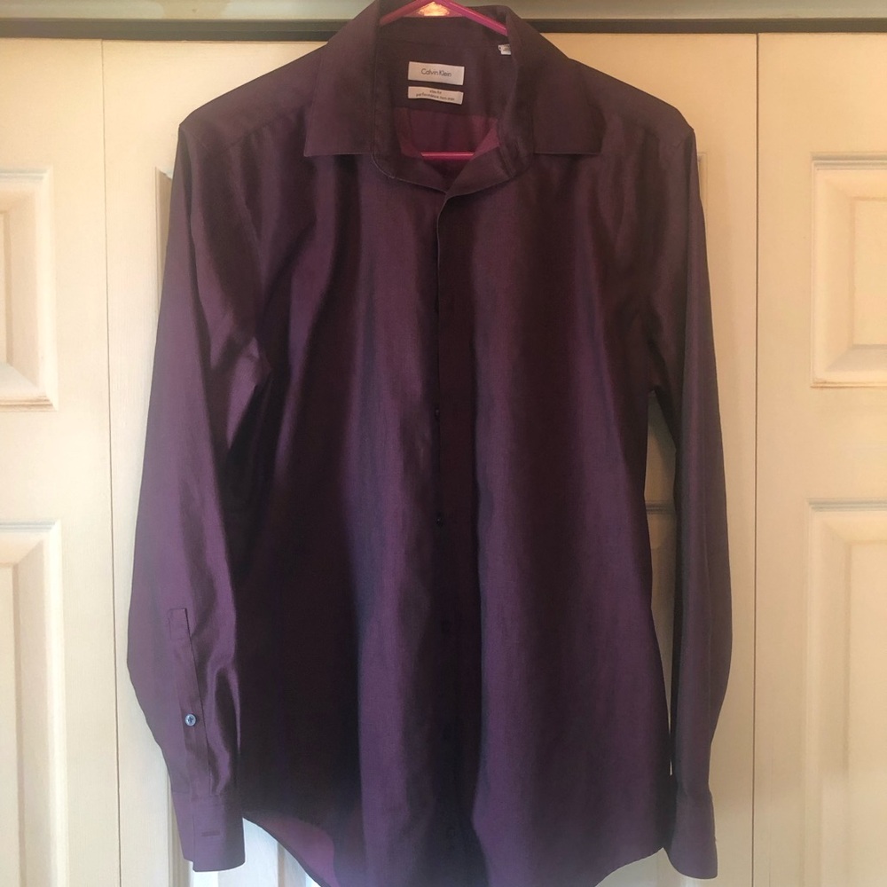 Calvin Klein Men's Long Sleeve Dress Shirt - Deep Plum SlimFit Performance